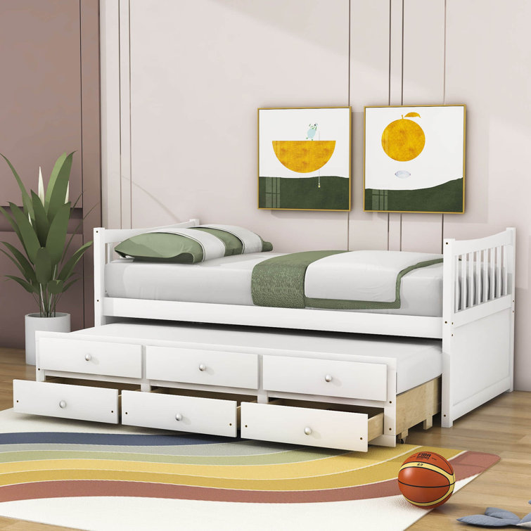 White twin bed with trundle best sale and storage